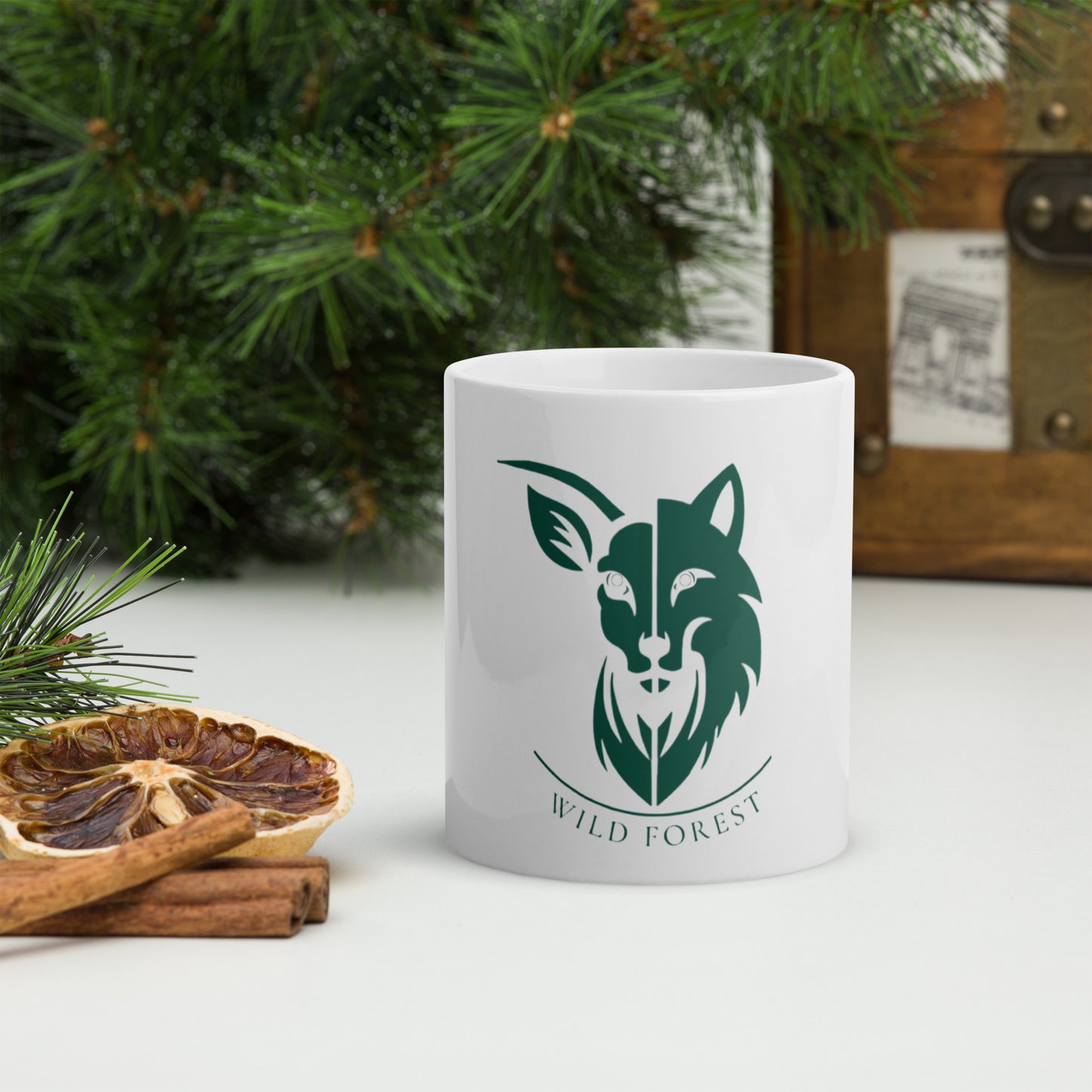 Mug Blanc Brillant logo vert forêt