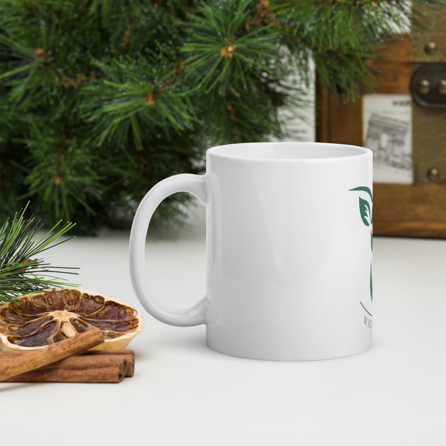 Mug Blanc Brillant logo vert forêt