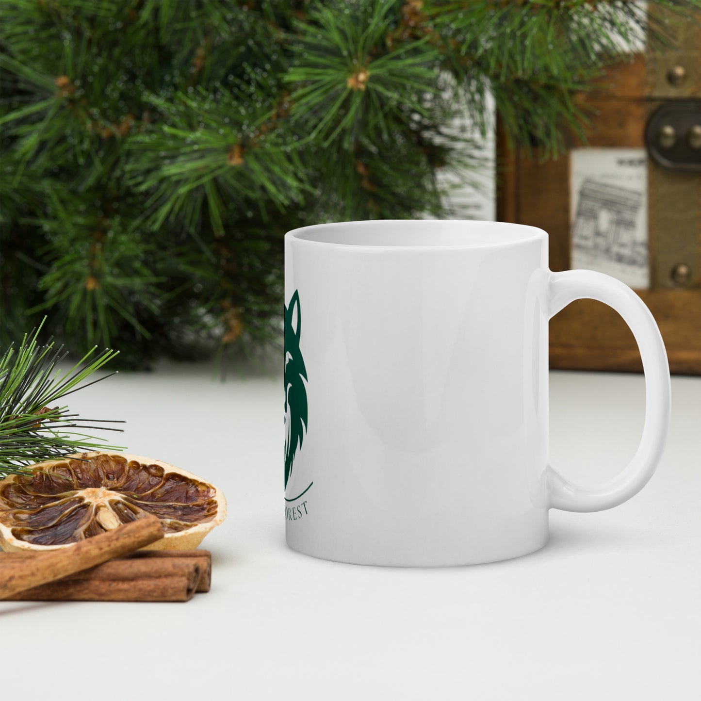 Mug Blanc Brillant logo vert forêt