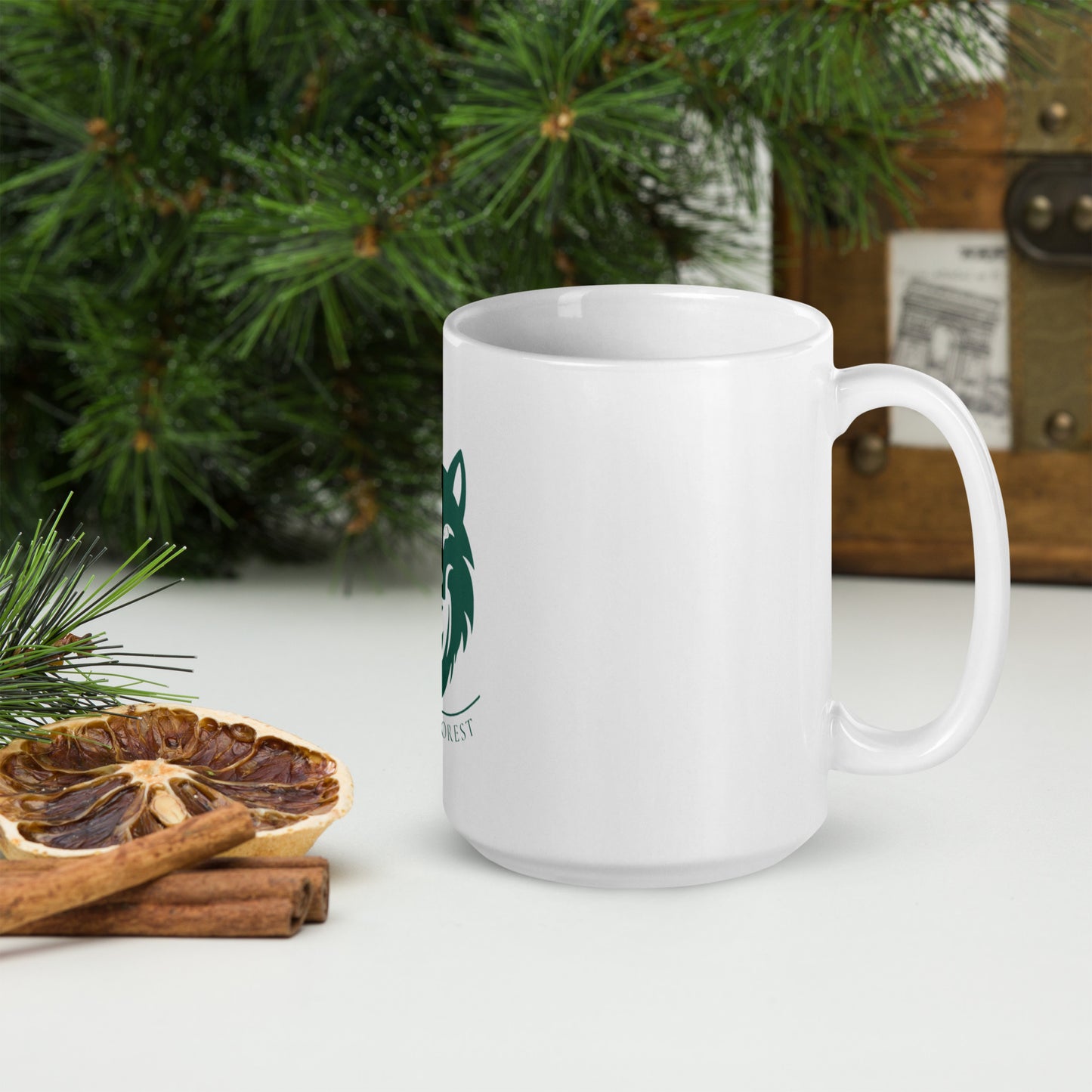 Mug Blanc Brillant logo vert forêt