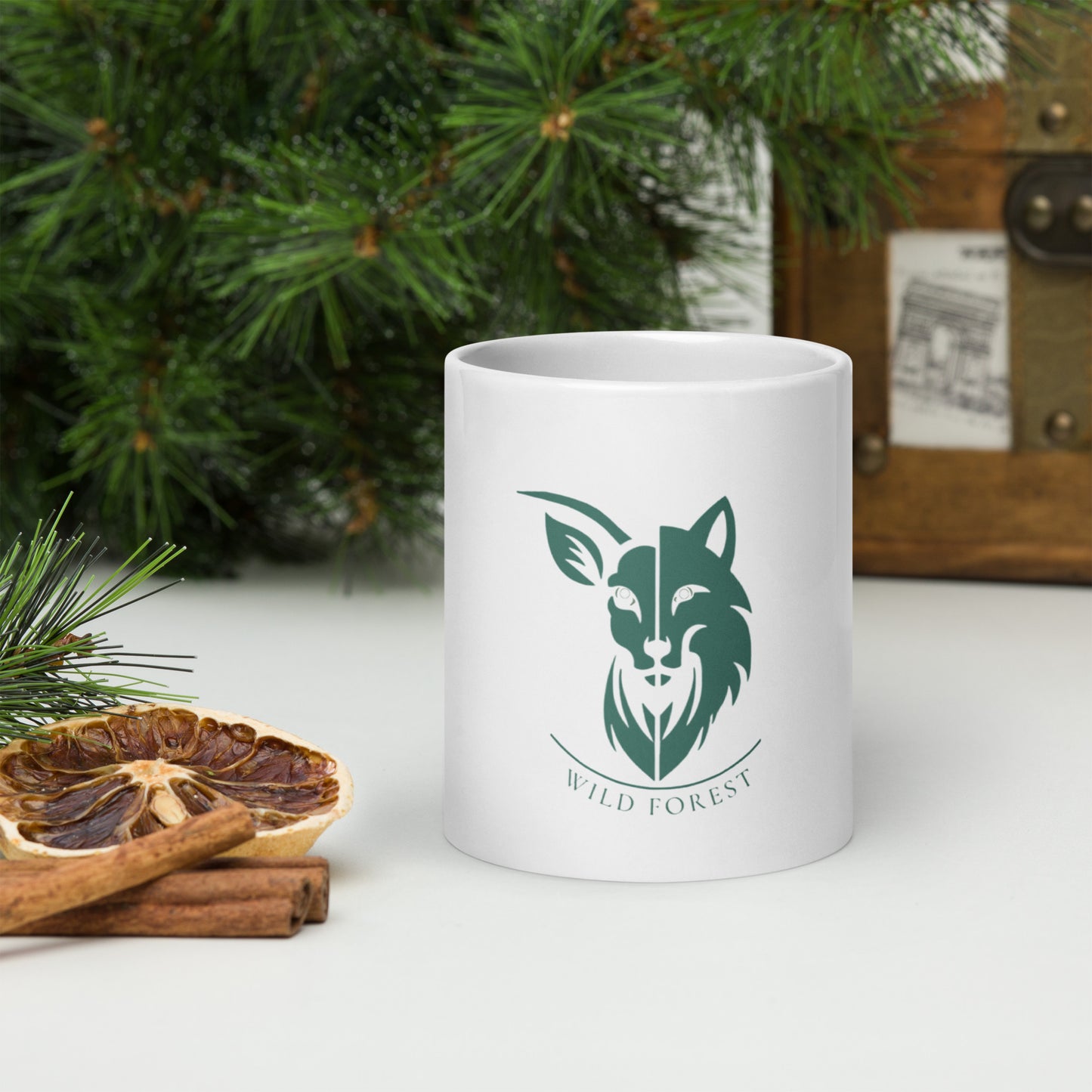 Mug Blanc Brillant logo vert forêt