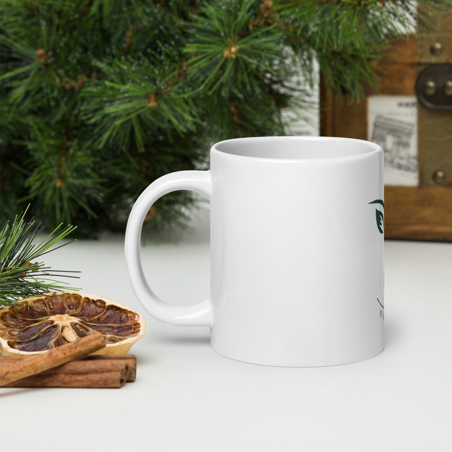 Mug Blanc Brillant logo vert forêt
