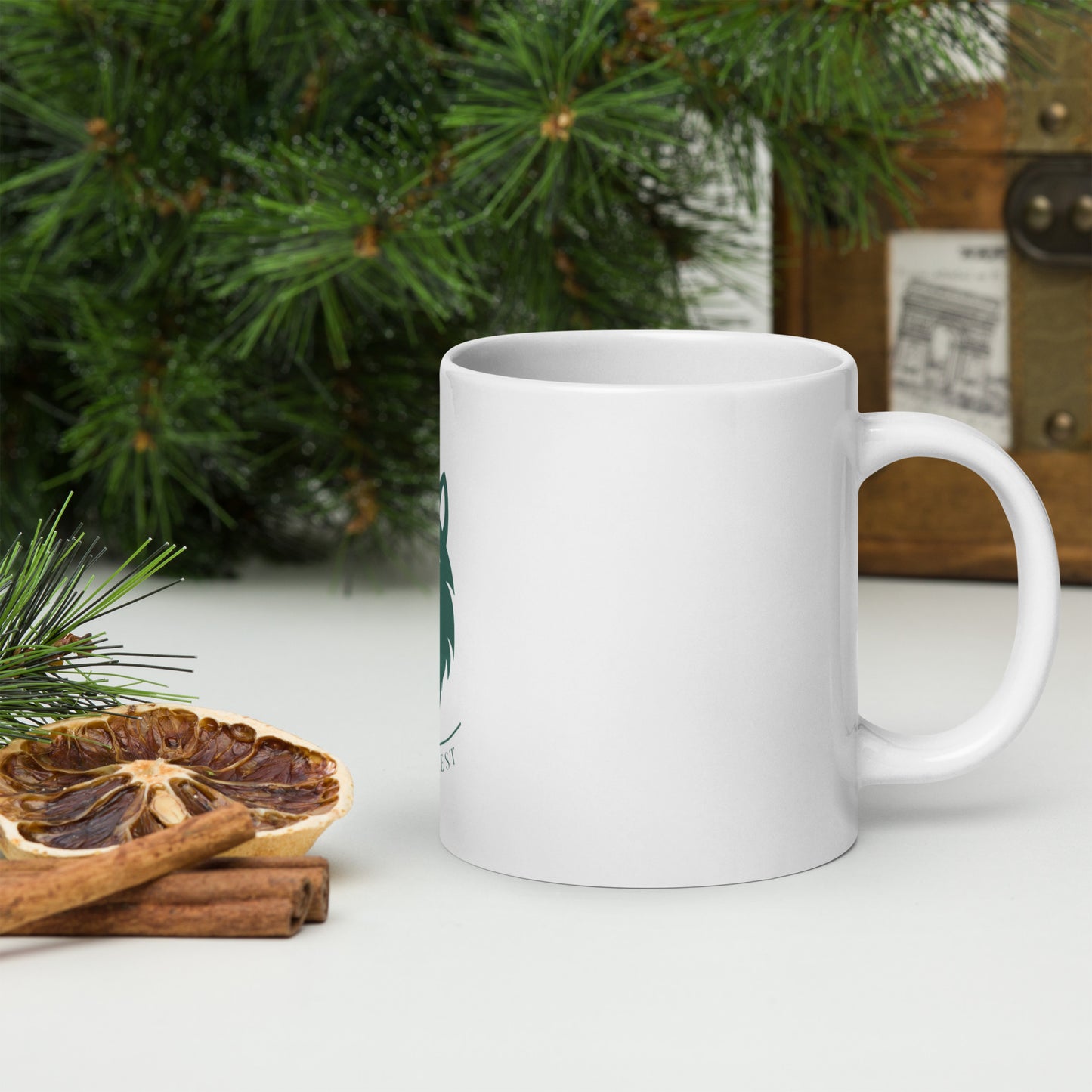 Mug Blanc Brillant logo vert forêt